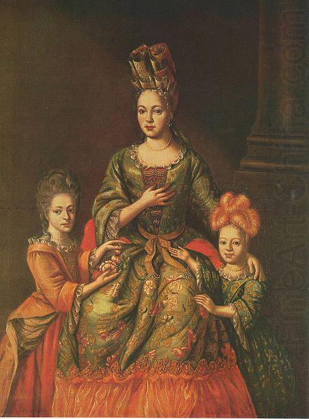 unknow artist Anastasia Naryshkina, wearing fontange, with her daughters Alexandra and Tatyana china oil painting image